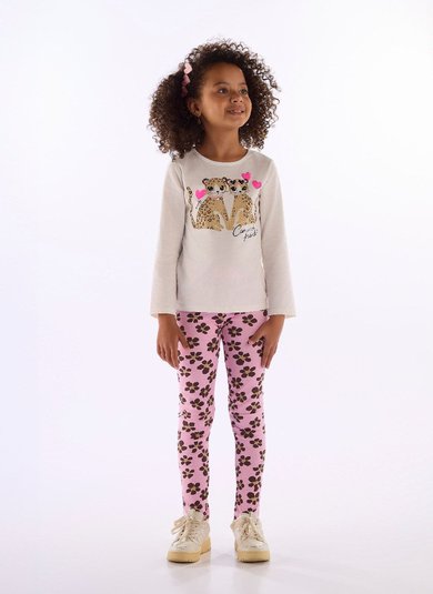 Conjunto menina com blusa estampada e legging floral Off White