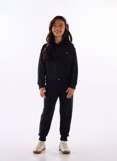 Conjunto menina jaqueta e calça com detalhe em pelo sintético Preto