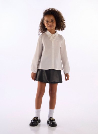 Bata infantil feminina em tricoline com laço Off White