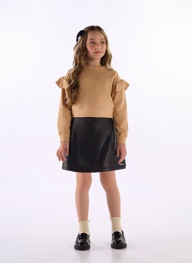 Blusão infantil com babado e strass Marrom