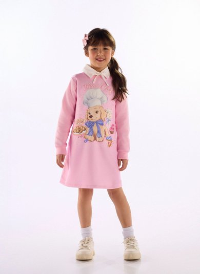 Vestido infantil Mini Chef em moletom felpado Rosa