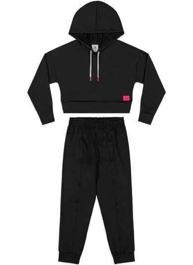 Conjunto esportivo infantil com capuz Preto