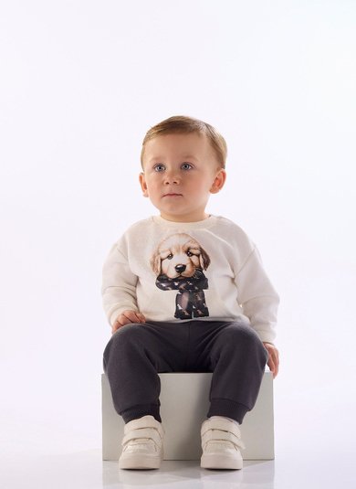 Conjunto para bebê menino com blusão e calça em moletom Off White Quimby