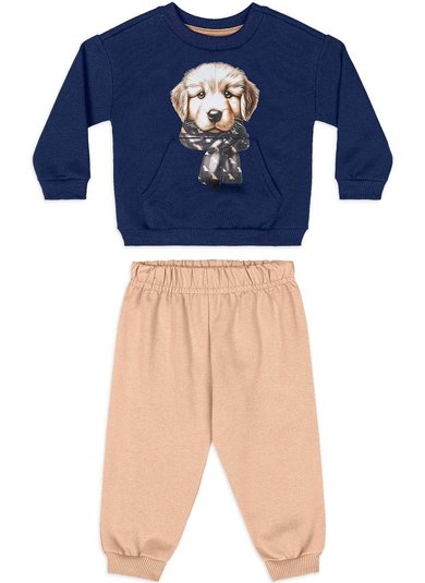 Conjunto para bebê menino com blusão e calça em moletom Azul Quimby