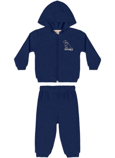 Conjunto para menino bebê com jaqueta e calça em gorgurão Azul Quimby