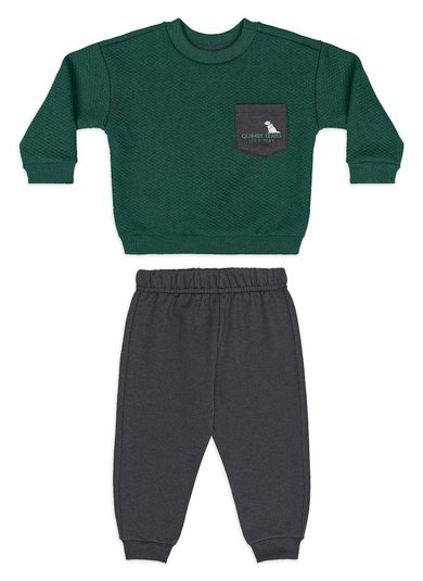 Conjunto com blusão em matelassê e calça sem felpa Verde Quimby