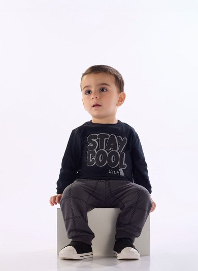 Conjunto para bebê menino com camiseta manga longa e calça sem felpa Preto Quimby