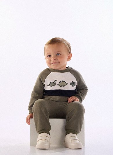 Conjunto moletom bebê menino com estampa 3D Verde