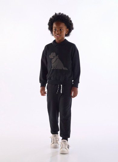 Conjunto de Moletom Estampado Infantil Menino Preto