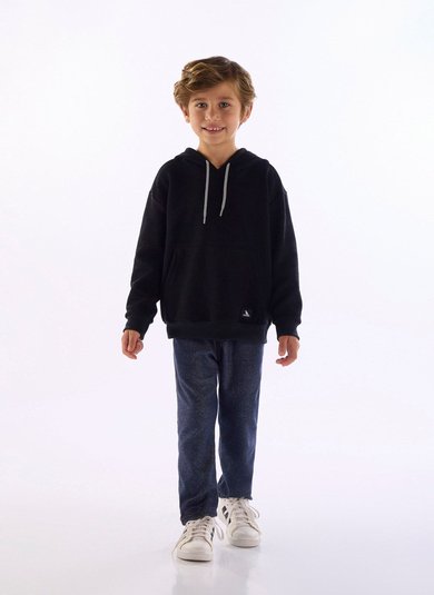 Blusão infantil menino com capuz e bolso canguru Preto