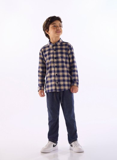 Camisa infantil menino manga longa com estampa xadrez Azul