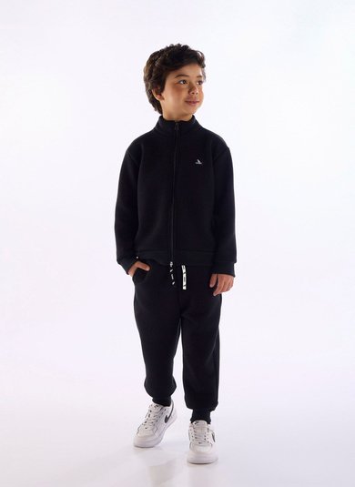 Roupa infantil masculina texturizada com gola alta Preto