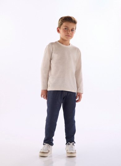 Camiseta infantil manga longa listrada Off White