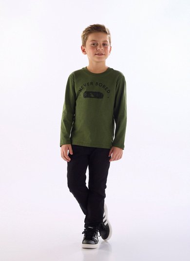 Camiseta de manga longa com estampa frontal divertida Verde
