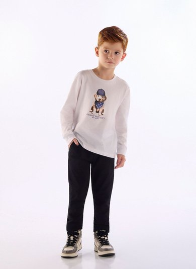 Camiseta infantil manga longa com estampa de cachorro Branco