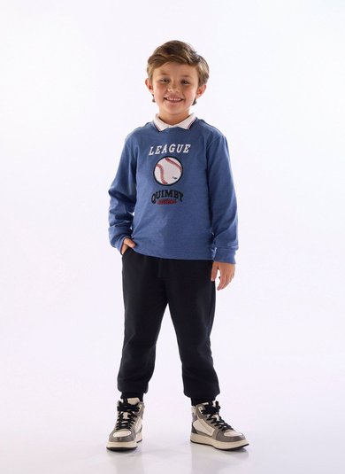 Conjunto menino com blusa estampada e calça jogger Azul