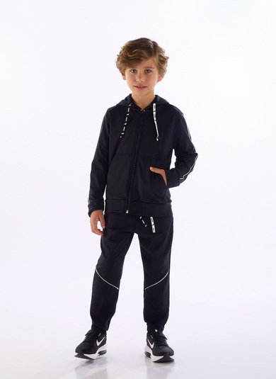 Jaqueta infantil masculina com capuz e zíper Preto
