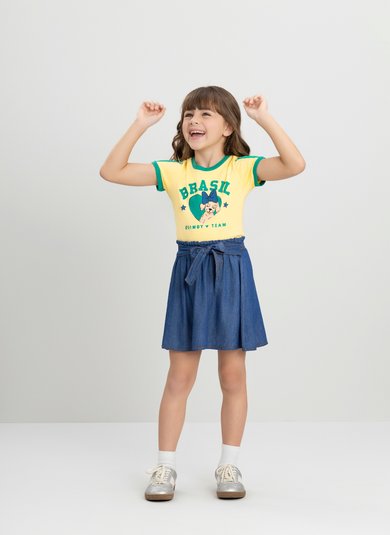 Blusa Infantil Feminina em Meia Malha Brasil Amarelo