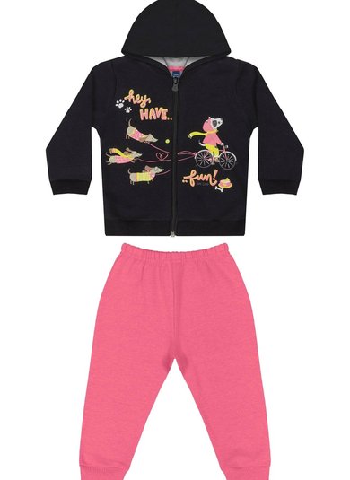 Conjunto Jaqueta e Calça Bebê Menina (Preto) Bee Loop
