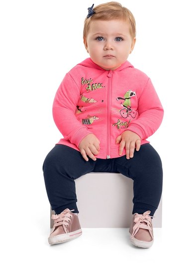 Conjunto Jaqueta e Calça Bebê Menina (Rosa) Bee Loop
