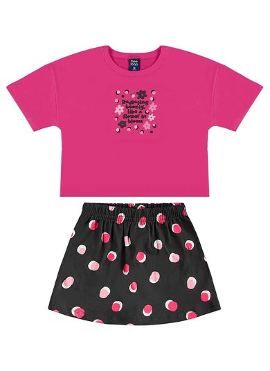 Conjunto com Cropped e Short-Saia de Bolinhas para Menina (Rosa) Bee Loop