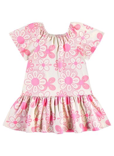 Vestido Floral em Cotton para Menina (Rosa) Bee Loop