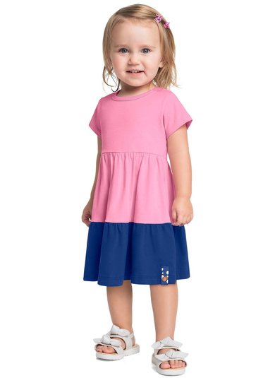 Vestido Infantil em Meia Malha para Menina (Rosa) Bee Loop