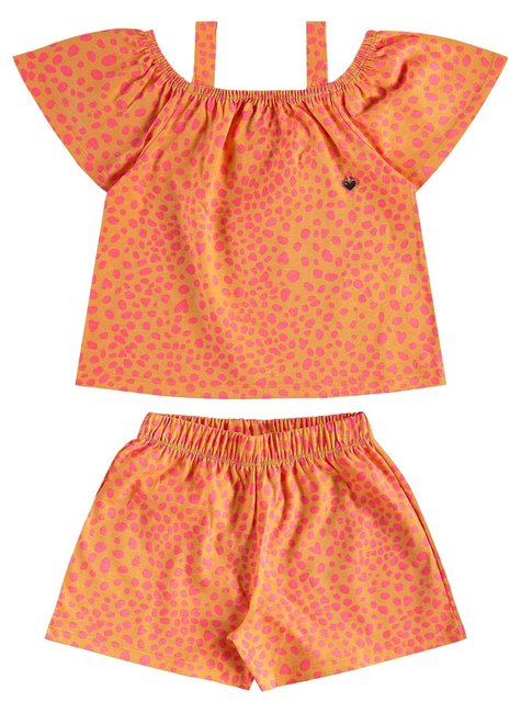 Conjunto Estampado com Bata e Short para Menina Laranja Bee Loop
