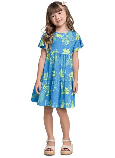 Vestido Infantil em Cotton Floral Azul