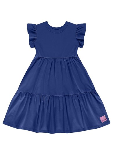 Vestido Infantil em Meia Malha para Menina (Azul) Bee Loop