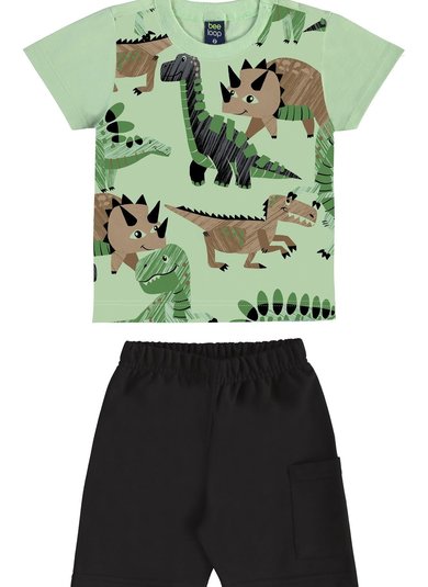 Conjunto com Camiseta Dino e Bermuda para Menino (Verde) Bee Loop