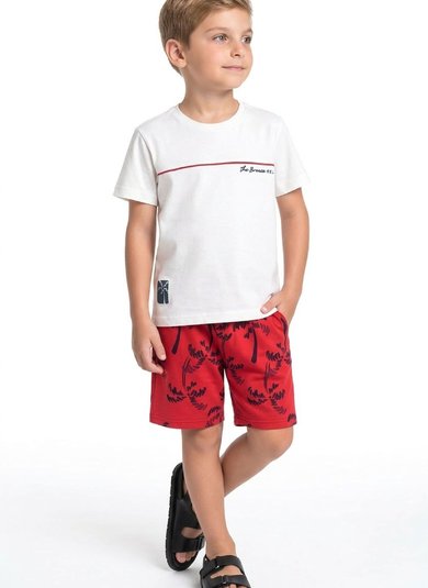 Conjunto com Camiseta e Bermuda Tropical para Menino (Off White) Bee Loop