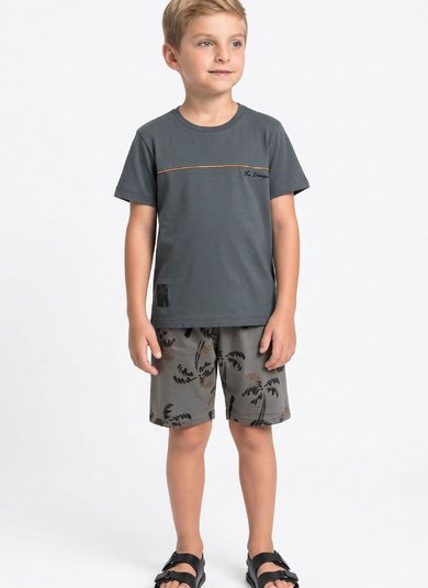 Conjunto com Camiseta e Bermuda Tropical para Menino (Cinza) Bee Loop