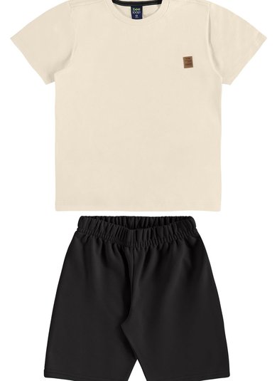 Conjunto com Camiseta Tropical e Bermuda em Moletom para Menino (Bege) Bee Loop