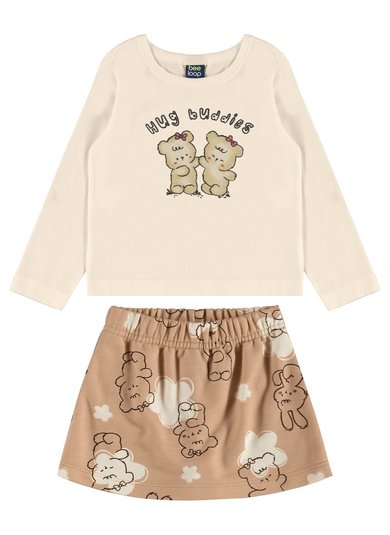 Conjunto Infantil Abraço de Amigo com Blusa e Short-Saia (Bege) Bee Loop
