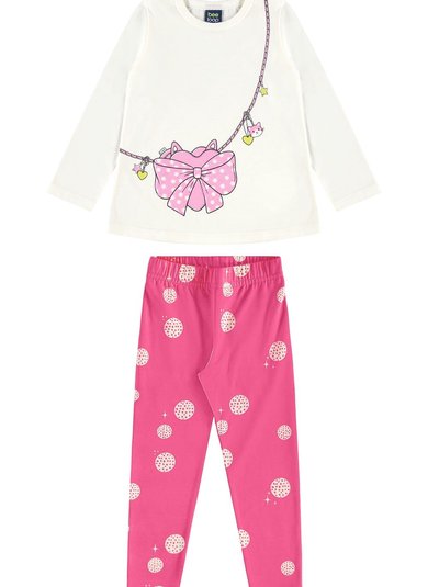 Conjunto para Menina com Blusa e Calça Legging Poa (Off White) Bee Loop