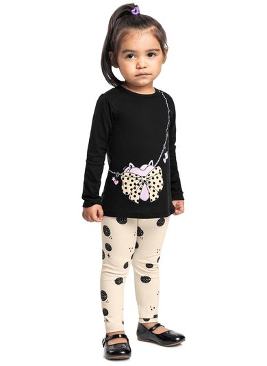 Conjunto para Menina com Blusa e Calça Legging Poa (Preto) Bee Loop