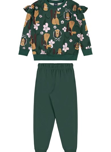 Conjunto Flores & Focinhos para Menina Blusão e Calça (Verde) Bee Loop