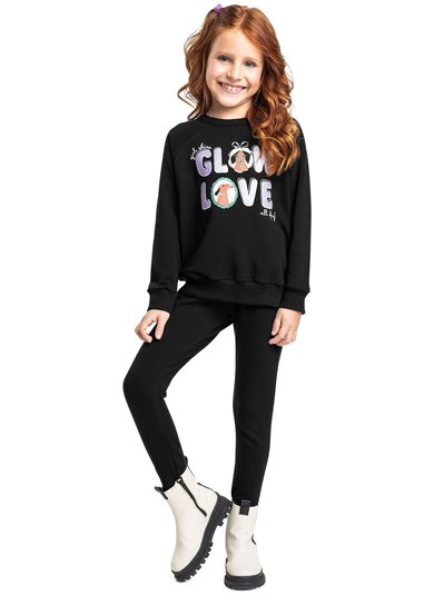 Conjunto Glow Love Infantil com Blusão e Calça Legging (Preto) Bee Loop