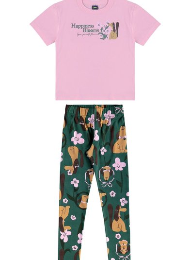 Conjunto Flores & Focinhos Infantil com Blusa e Calça Legging (Rosa Claro) Bee Loop