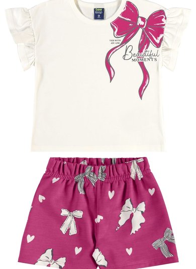 Conjunto Laços e Corações Infantil com Blusa e Short (Off White) Bee Loop