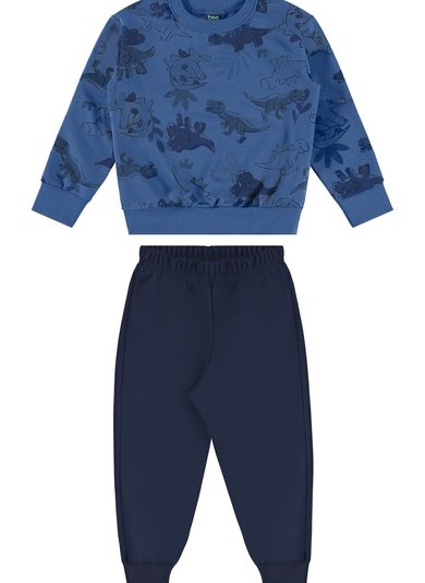 Conjunto Infantil com Blusão Dinos e Calça em Moletom (Azul) Bee Loop