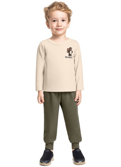 Conjunto Infantil Mountain Bear com Camiseta e Calça (Bege) Bee Loop