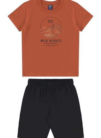 Conjunto Infantil com Camiseta Little Peak e Bermuda (Marrom) Bee Loop