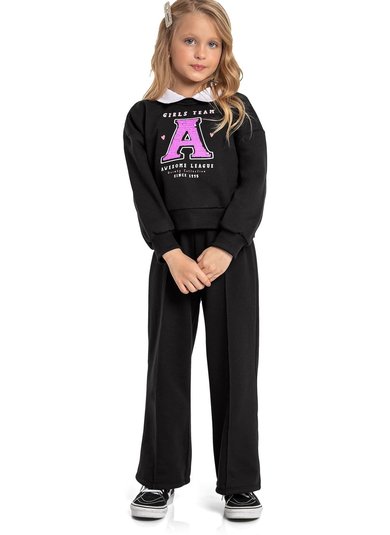 Blusão Cropped Moletom Infantil (Preto) Quimby