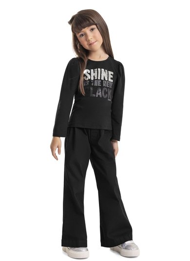 Blusa em Cotton Infantil Menina (Preto) Quimby