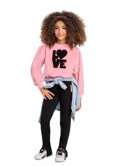 Blusão Love Infantil Feminino em Moletom (Rosa) Gloss