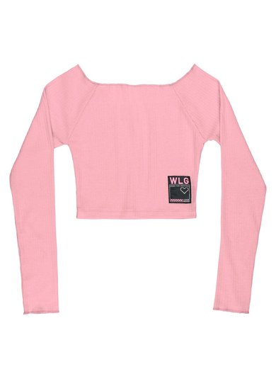 Blusa Cropped Juvenil em Ribana Canelada (Rosa) Gloss