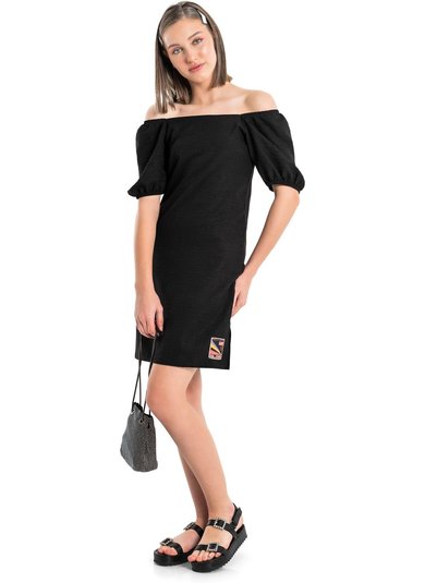 Vestido Juvenil com Manga Bufante (Preto) Gloss