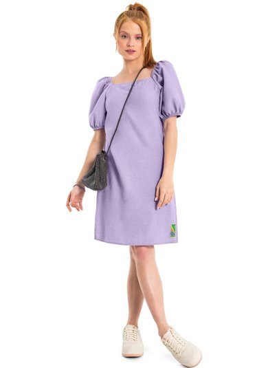 Vestido Juvenil com Manga Bufante (Roxo) Gloss